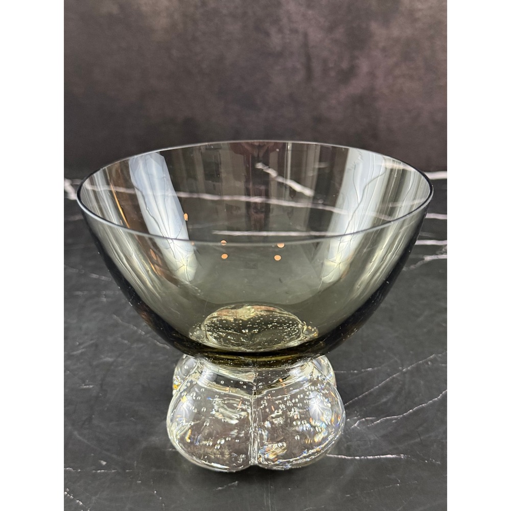 VTG Carl Erickson Controlled Bubble Bullicante Smoke Color Compote Bowl Glass